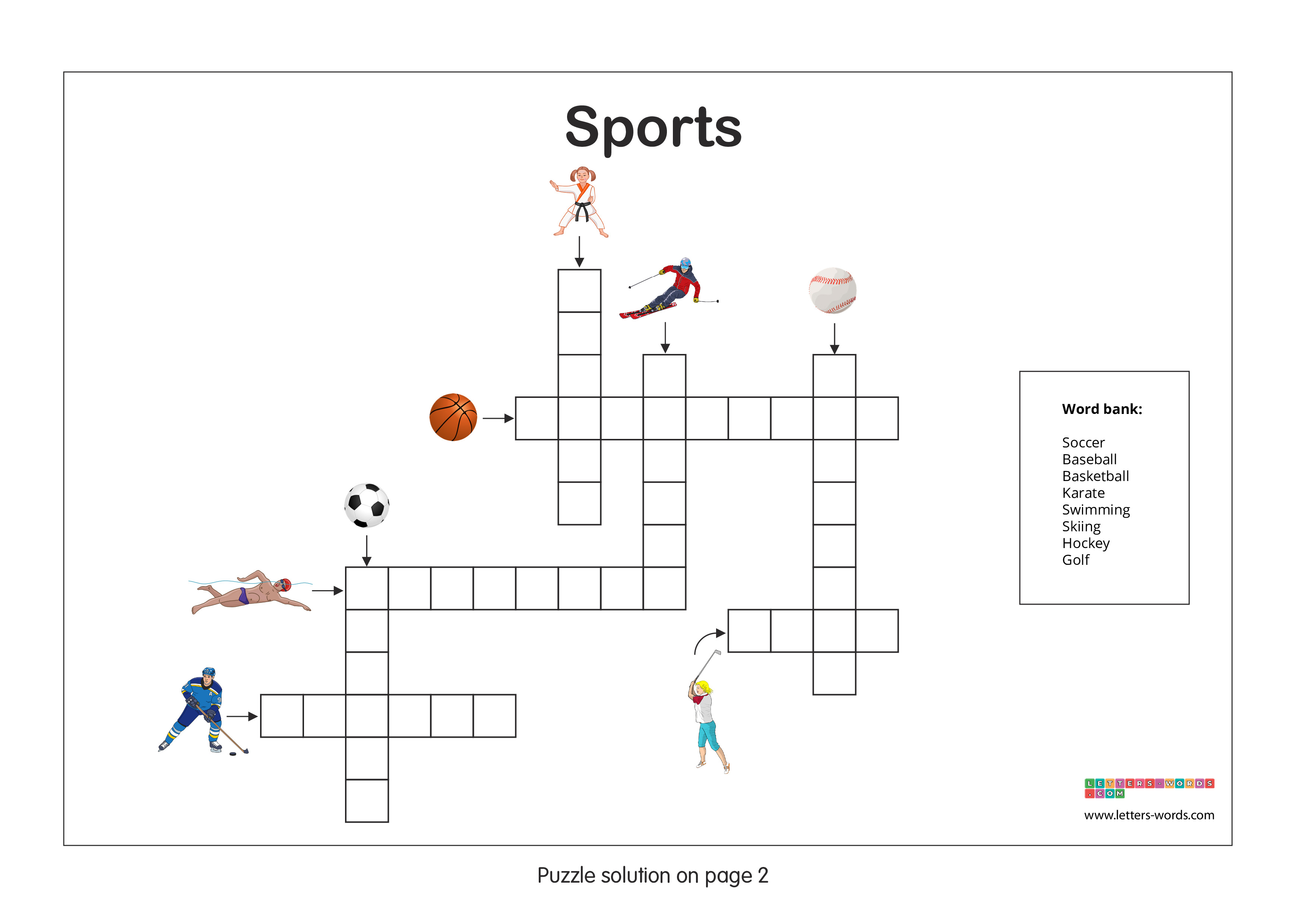 Kindergarten Crossword Puzzle - Sports