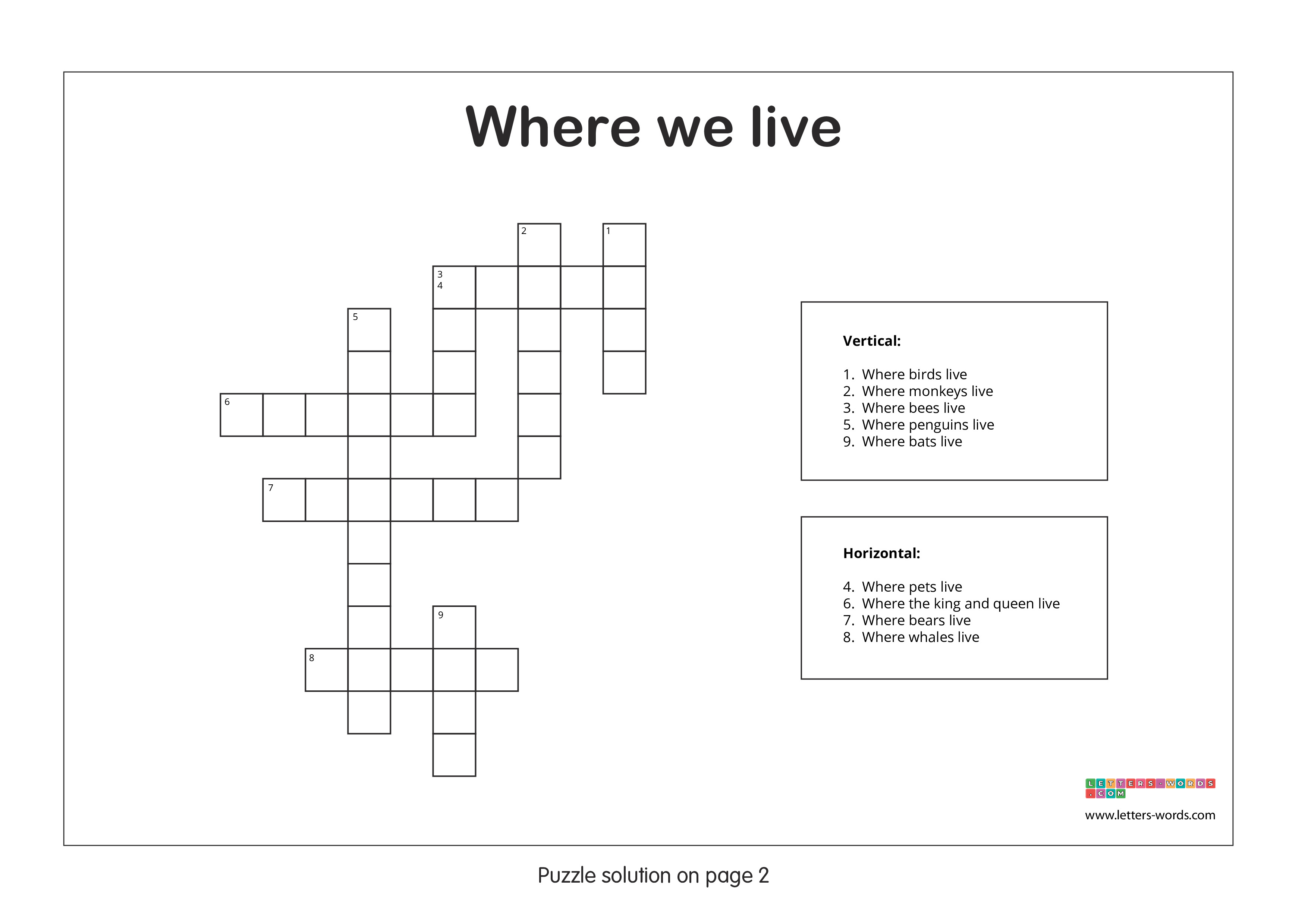 Elementary School Students Crossword Puzzle - Where we live